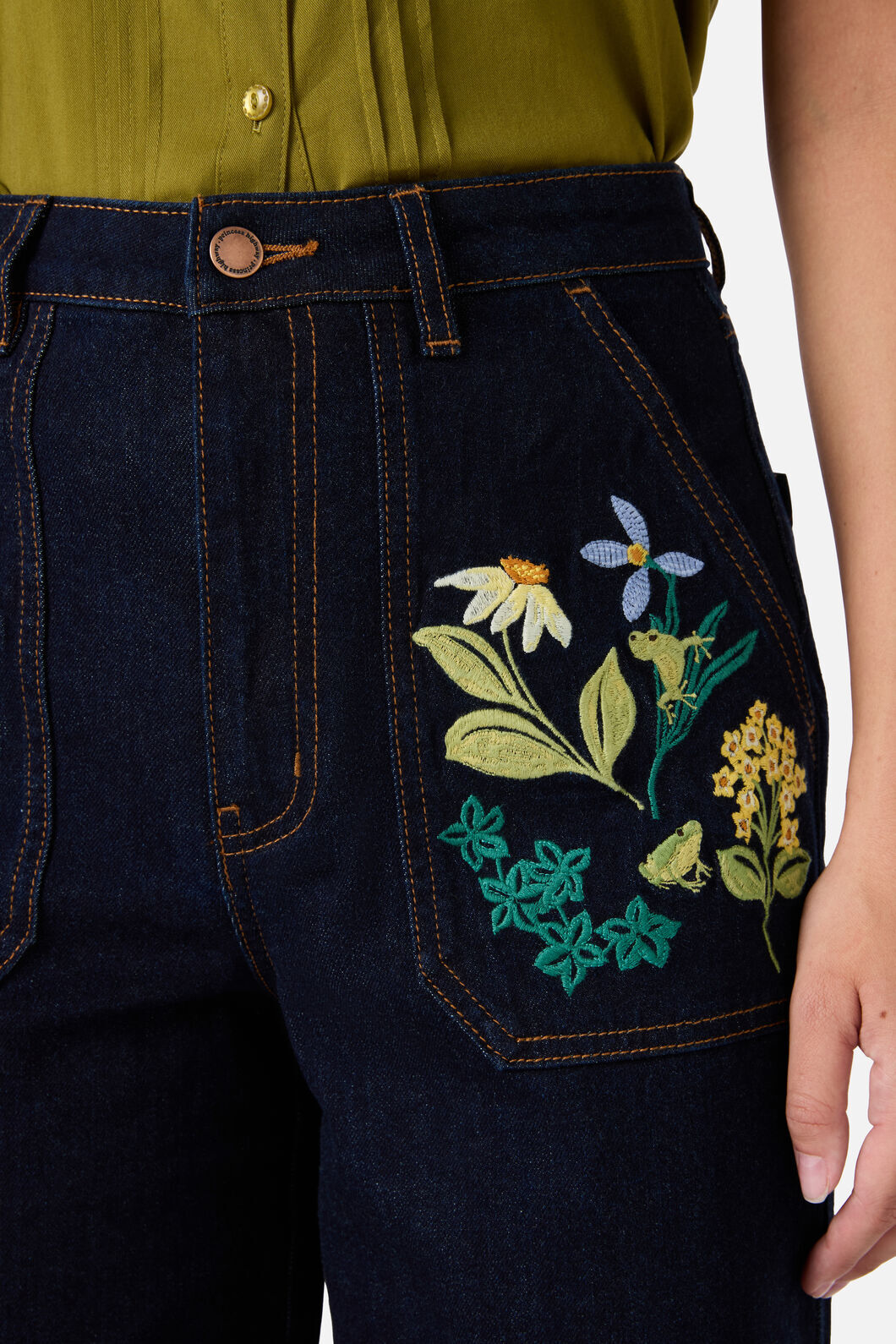 Princess Highway - Tree Frog Embroidered Jean - blue-denim