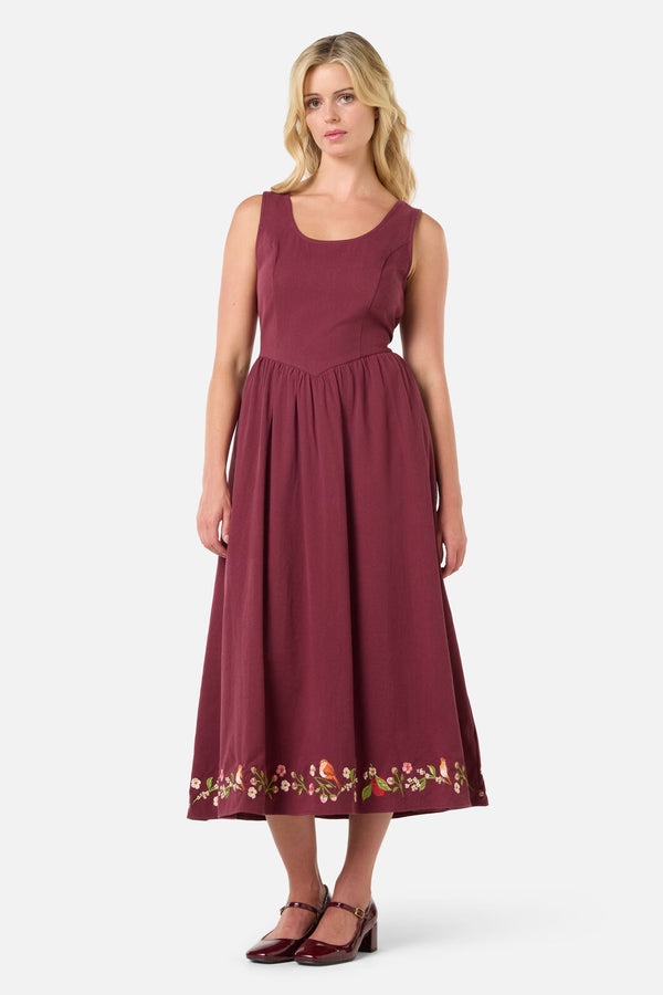 Princess Highway - Apple & Robin Emb Midi Dress - wine