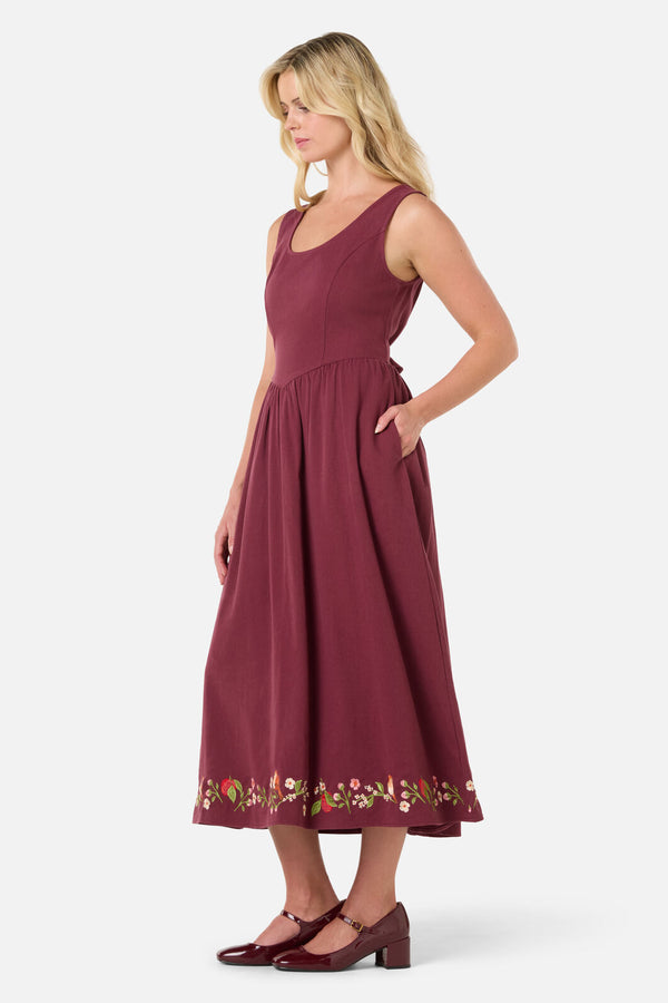 Princess Highway - Apple & Robin Emb Midi Dress - wine