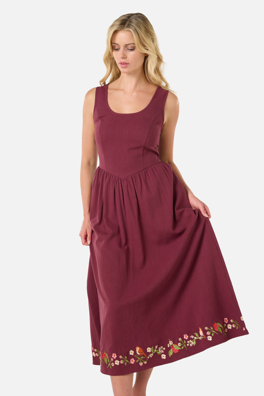 Princess Highway - Apple & Robin Emb Midi Dress - wine