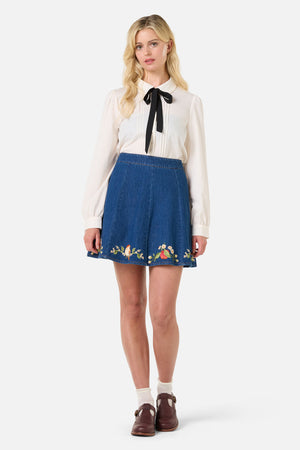 Princess Highway - Apple & Robin Emb Mini Skirt - blue-denim