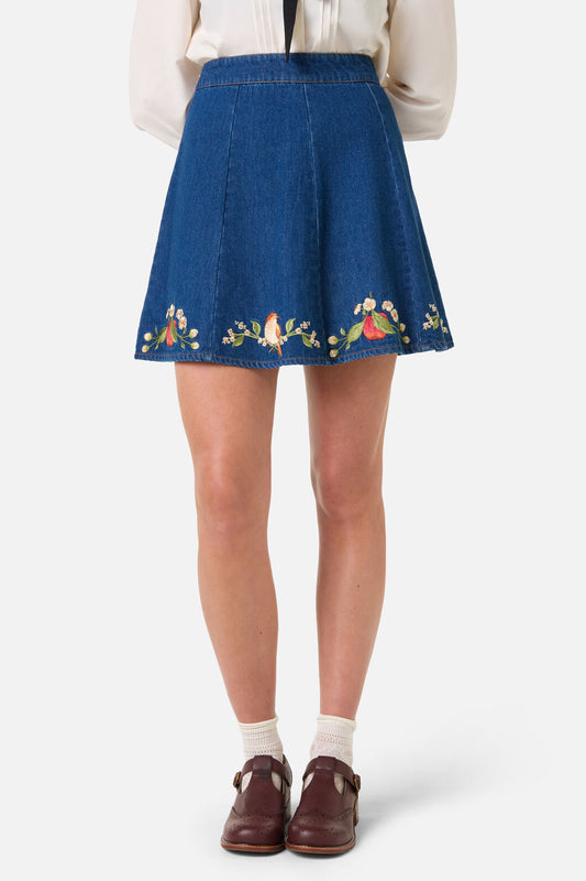 Princess Highway - Apple & Robin Emb Mini Skirt - blue-denim