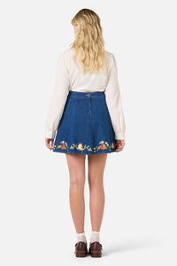 Princess Highway - Apple & Robin Emb Mini Skirt - blue-denim