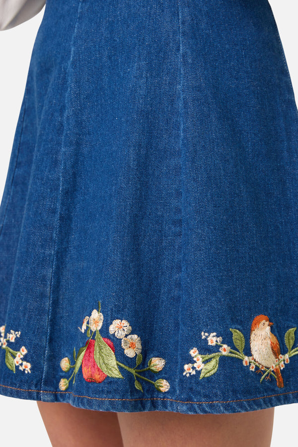Princess Highway - Apple & Robin Emb Mini Skirt - blue-denim