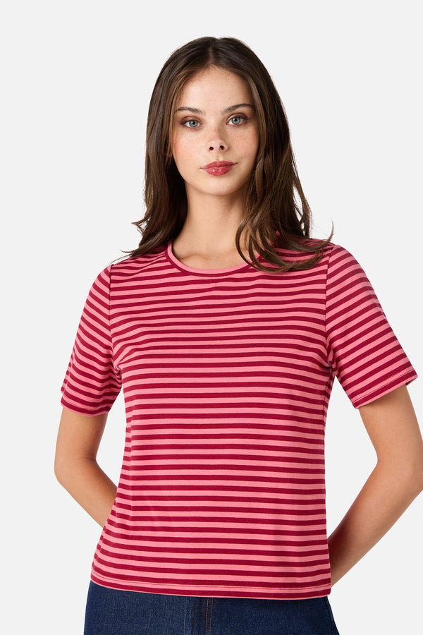 Princess Highway - Berry Stripe Tee - pink-red