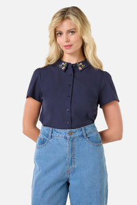 Princess Highway - Polly Embroidered Blouse - dark-navy
