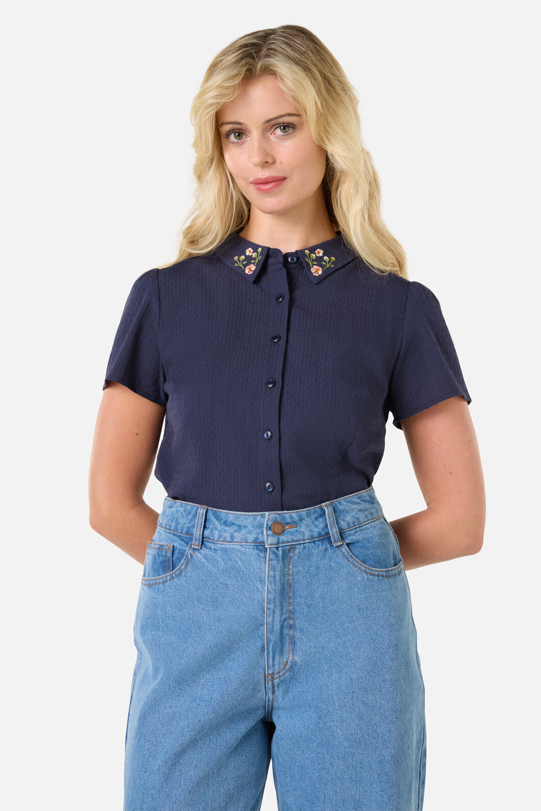 Princess Highway - Polly Embroidered Blouse - dark-navy