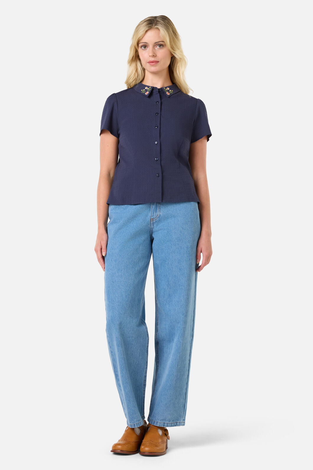 Princess Highway - Polly Embroidered Blouse - dark-navy