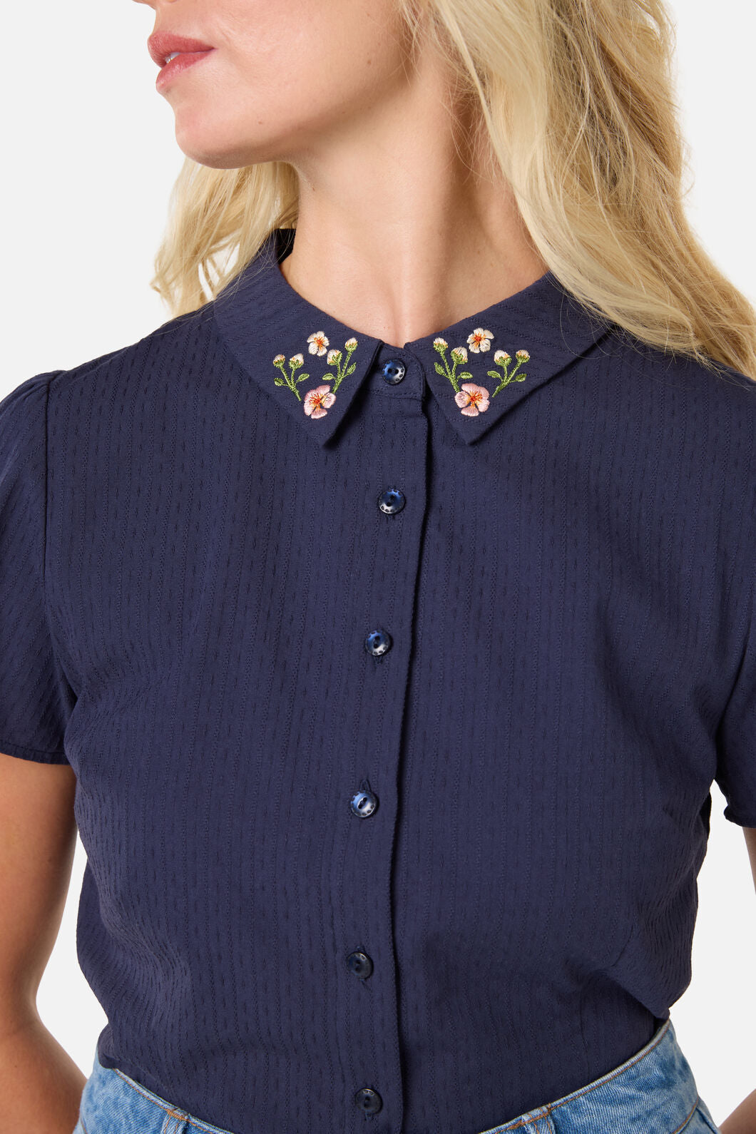 Princess Highway - Polly Embroidered Blouse - dark-navy