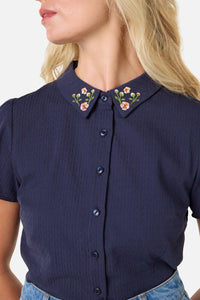 Princess Highway - Polly Embroidered Blouse - dark-navy