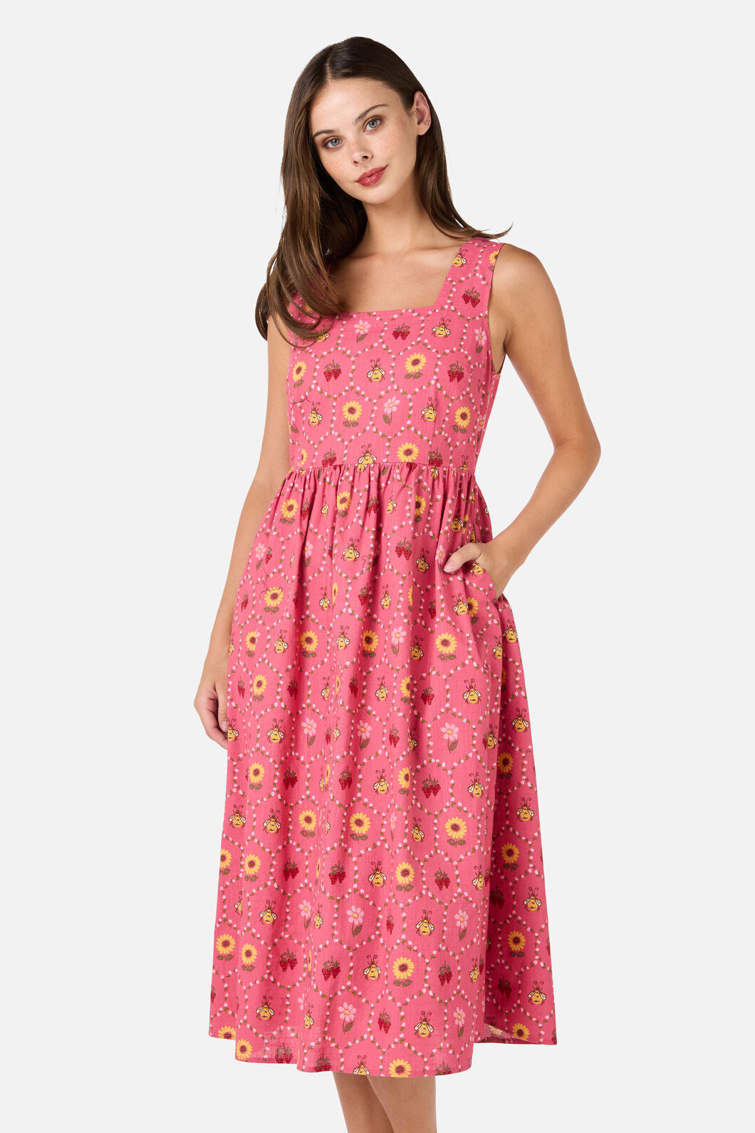 Princess Highway - Honey Bee Hive Midi Dress - pink