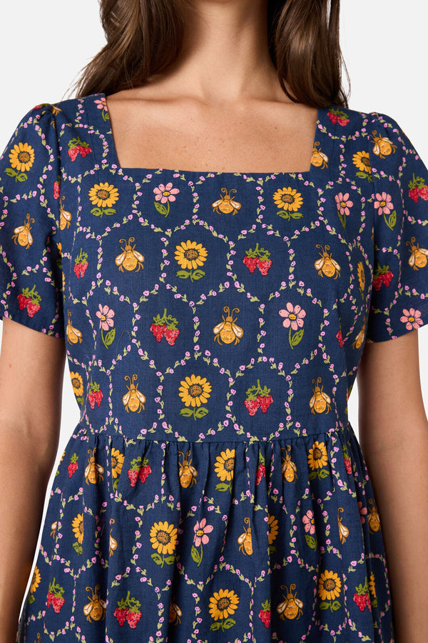 Princess Highway - Honey Bee Hive Mini Dress - navy