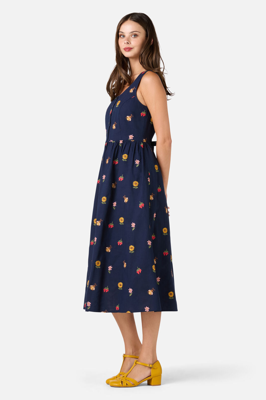 Princess Highway - Honey Embroidered Midi Dress - navy