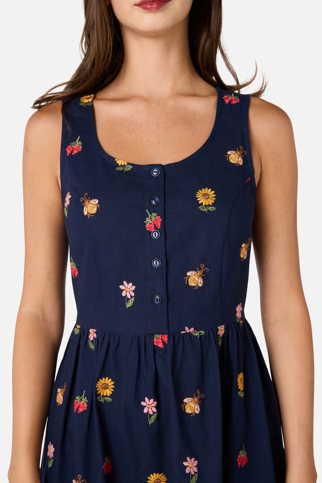 Princess Highway - Honey Embroidered Midi Dress - navy