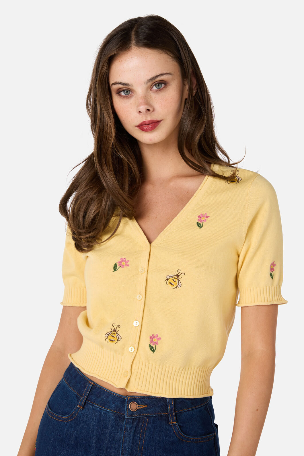 Princess Highway - Honey Embroidered Cardigan - lemon