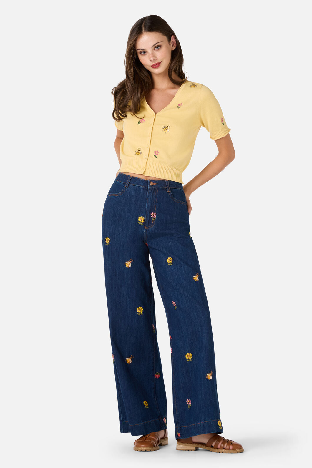 Princess Highway - Honey Embroidered Cardigan - lemon