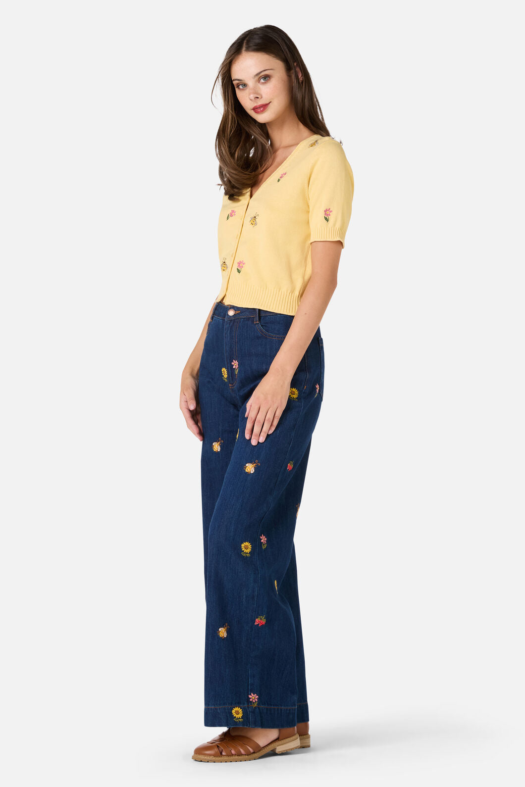 Princess Highway - Honey Embroidered Cardigan - lemon