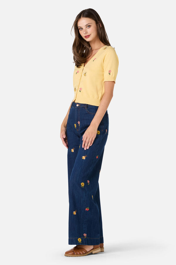 Princess Highway - Honey Embroidered Cardigan - lemon