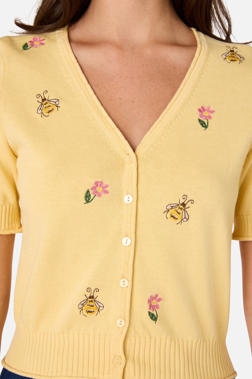 Princess Highway - Honey Embroidered Cardigan - lemon