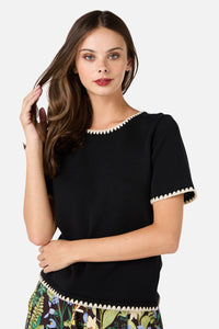 Princess Highway - Tess Blanket Stitch Knit Top - black