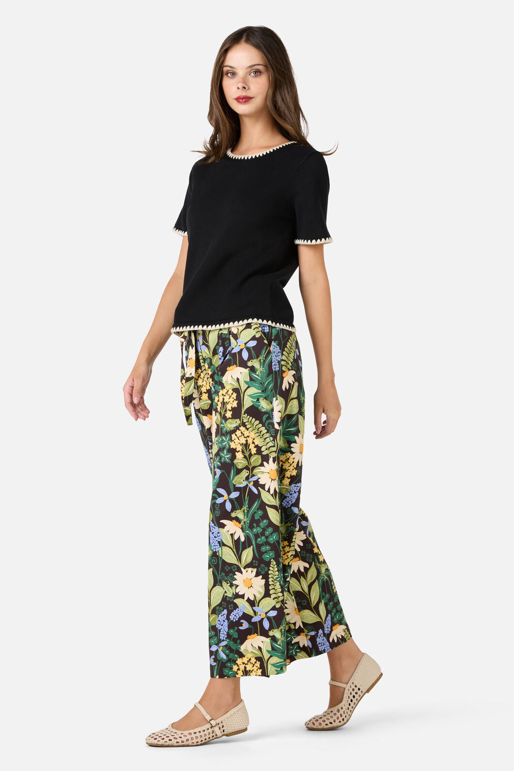Princess Highway - Tess Blanket Stitch Knit Top - black