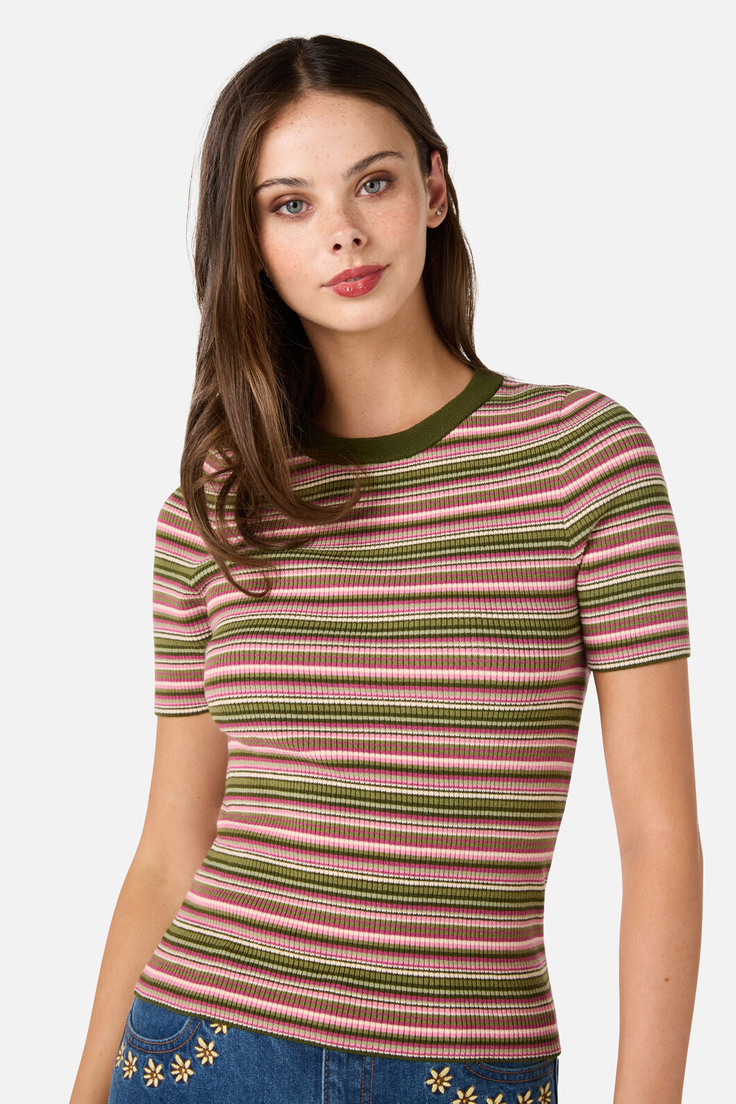 Princess Highway - Adelaide Stripe Rib Knit Top - green