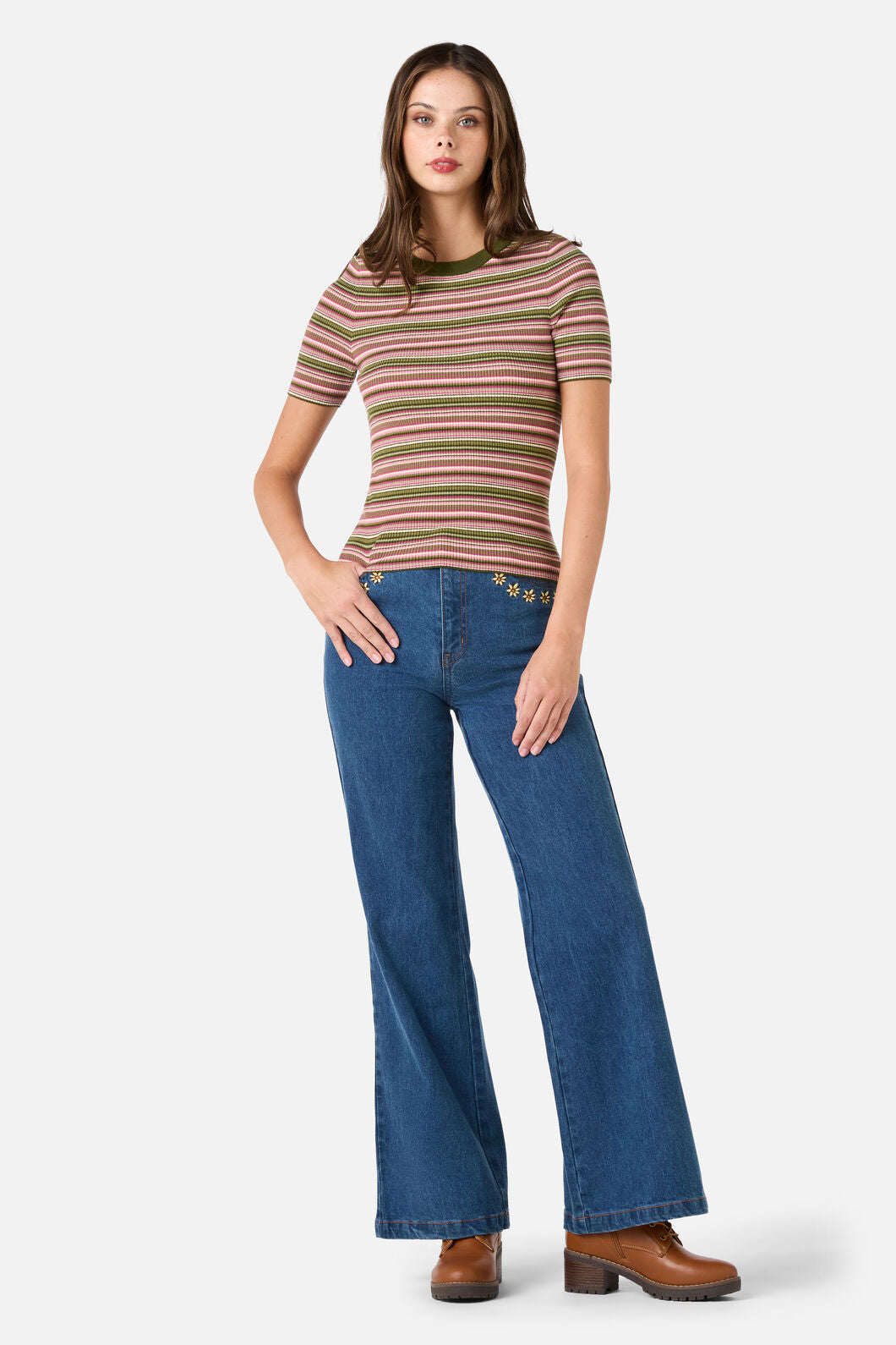 Princess Highway - Adelaide Stripe Rib Knit Top - green