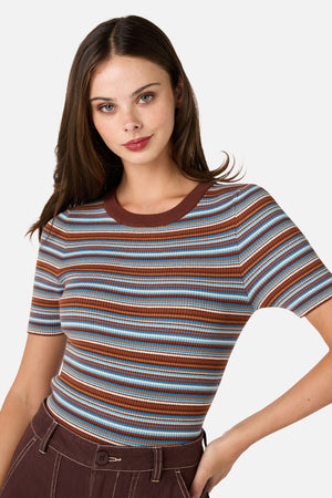 Princess Highway - Adelaide Stripe Rib Knit Top - toffee