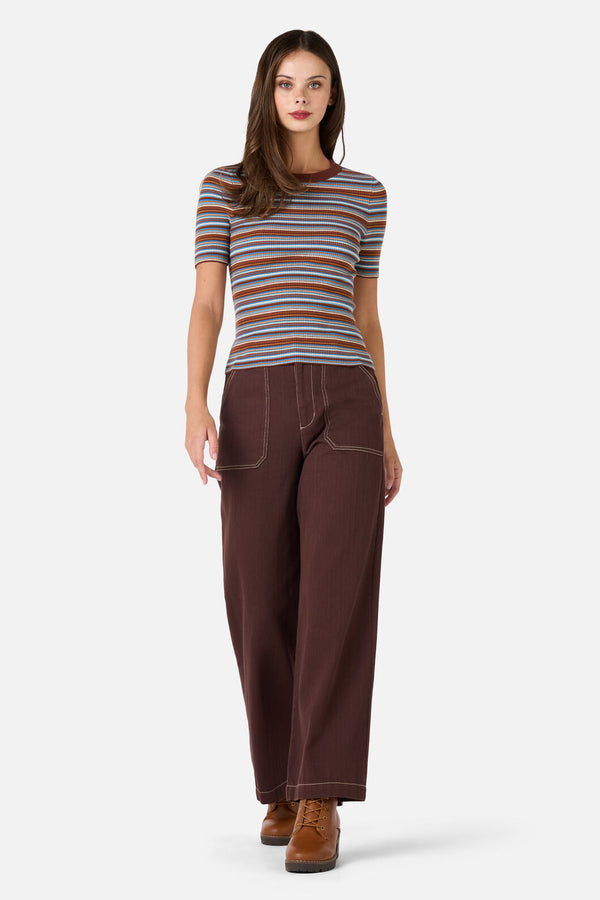 Princess Highway - Adelaide Stripe Rib Knit Top - toffee