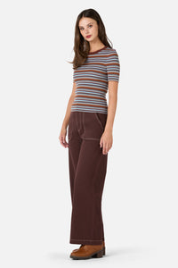 Princess Highway - Adelaide Stripe Rib Knit Top - toffee