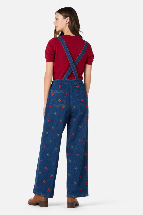 Princess Highway - Cherry Embroidered Overall - blue-denim