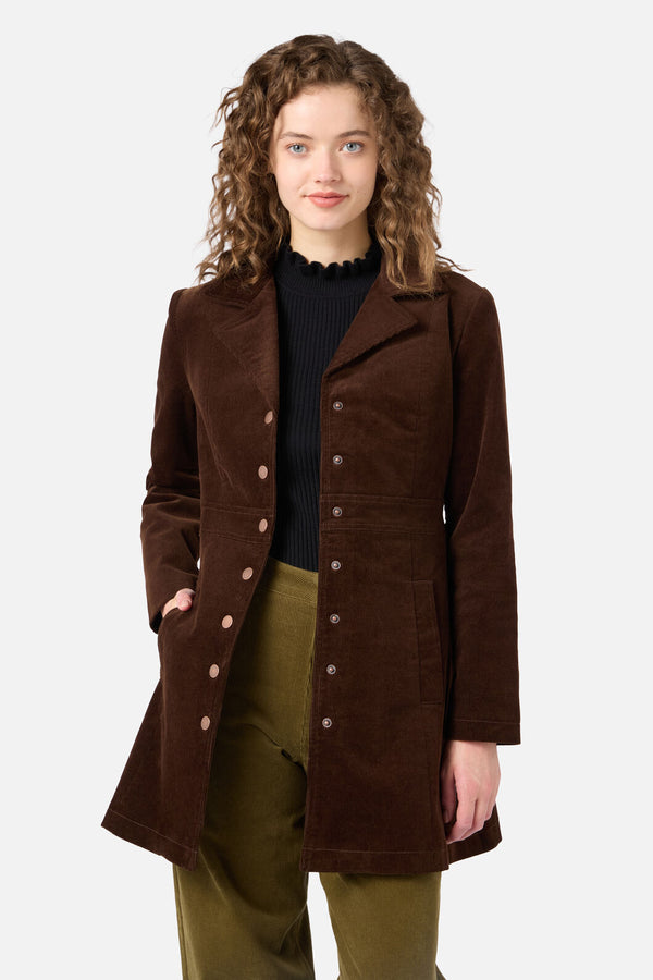 Princess Highway - Hazel A-Line Long Cord Jacket - chocolate