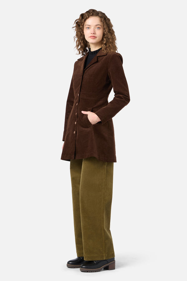Princess Highway - Hazel A-Line Long Cord Jacket - chocolate