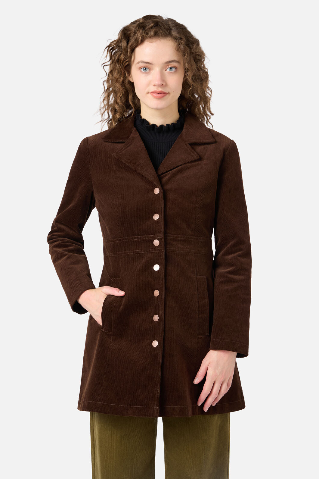 Princess Highway - Hazel A-Line Long Cord Jacket - chocolate