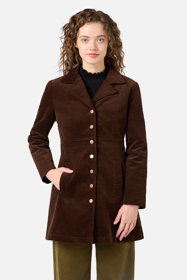 Princess Highway - Hazel A-Line Long Cord Jacket - chocolate