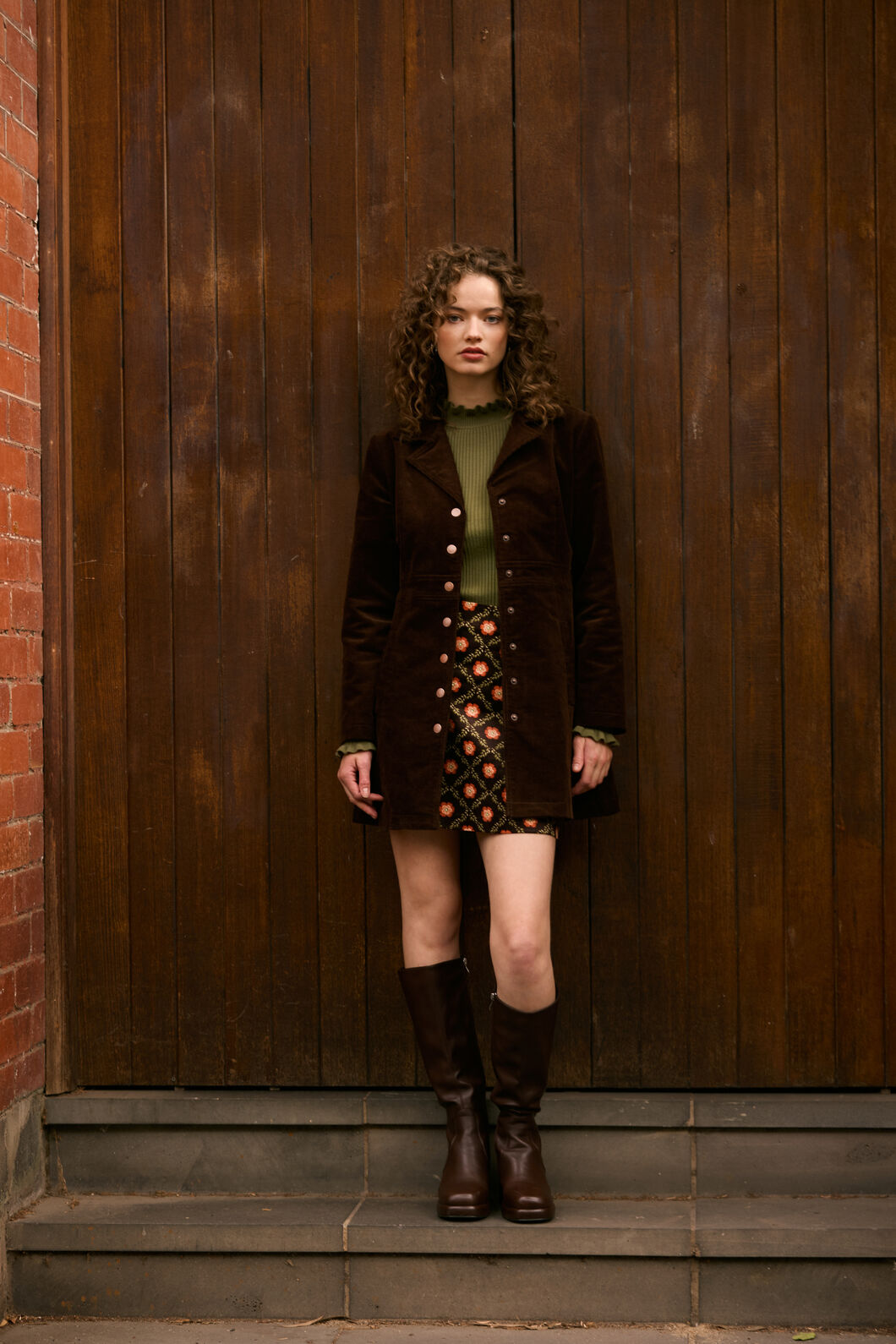 Princess Highway - Hazel A-Line Long Cord Jacket - chocolate