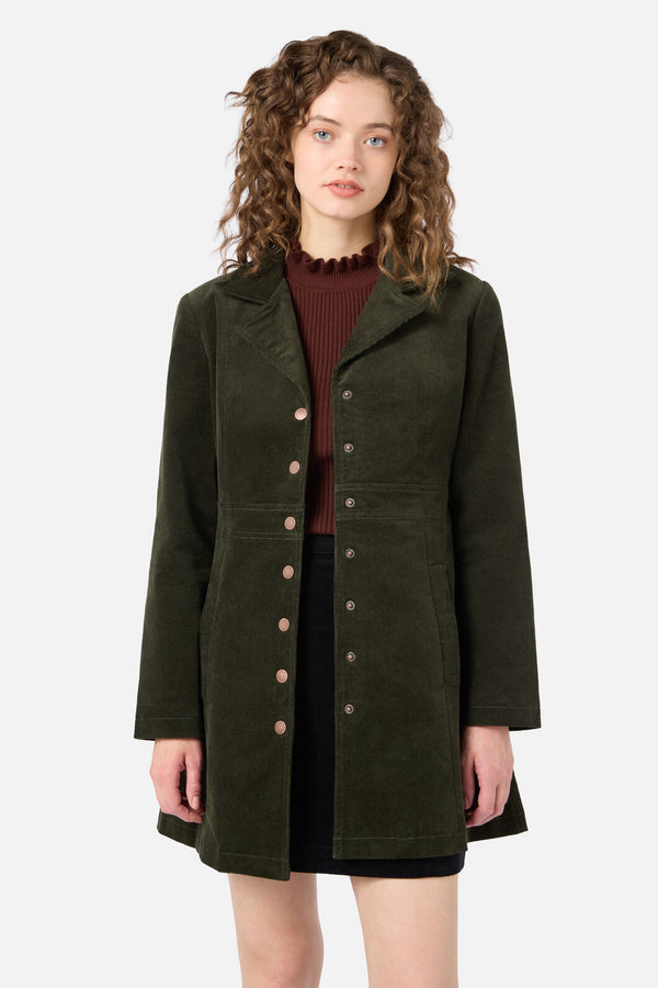 Princess Highway - Hazel A-Line Long Cord Jacket - forest-green