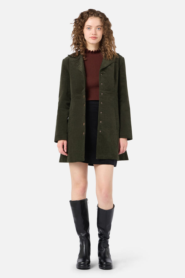 Princess Highway - Hazel A-Line Long Cord Jacket - forest-green