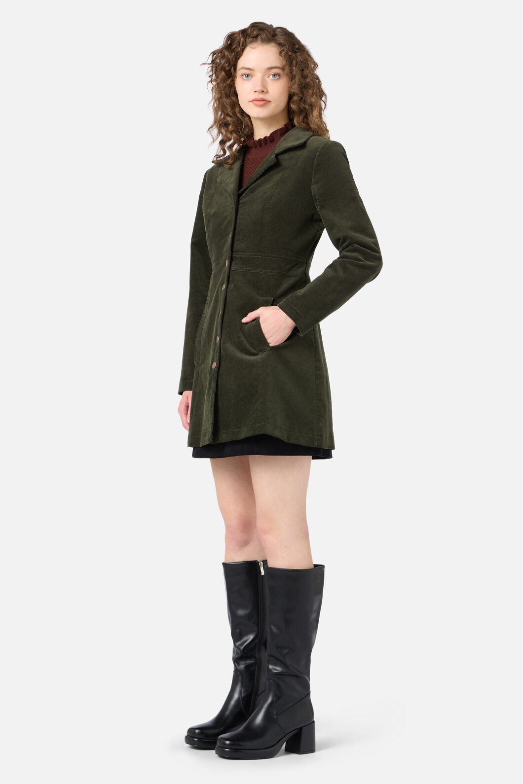 Princess Highway - Hazel A-Line Long Cord Jacket - forest-green
