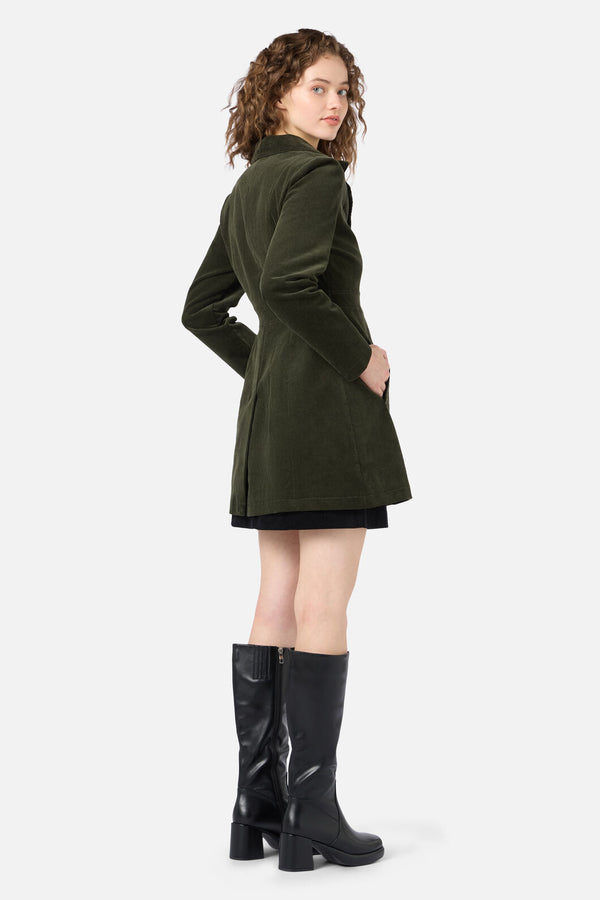 Princess Highway - Hazel A-Line Long Cord Jacket - forest-green