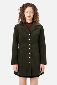 Princess Highway - Hazel A-Line Long Cord Jacket - forest-green