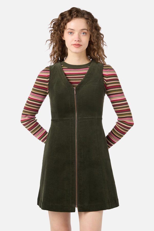 Princess Highway - Honey Cord Pinafore - forest-green