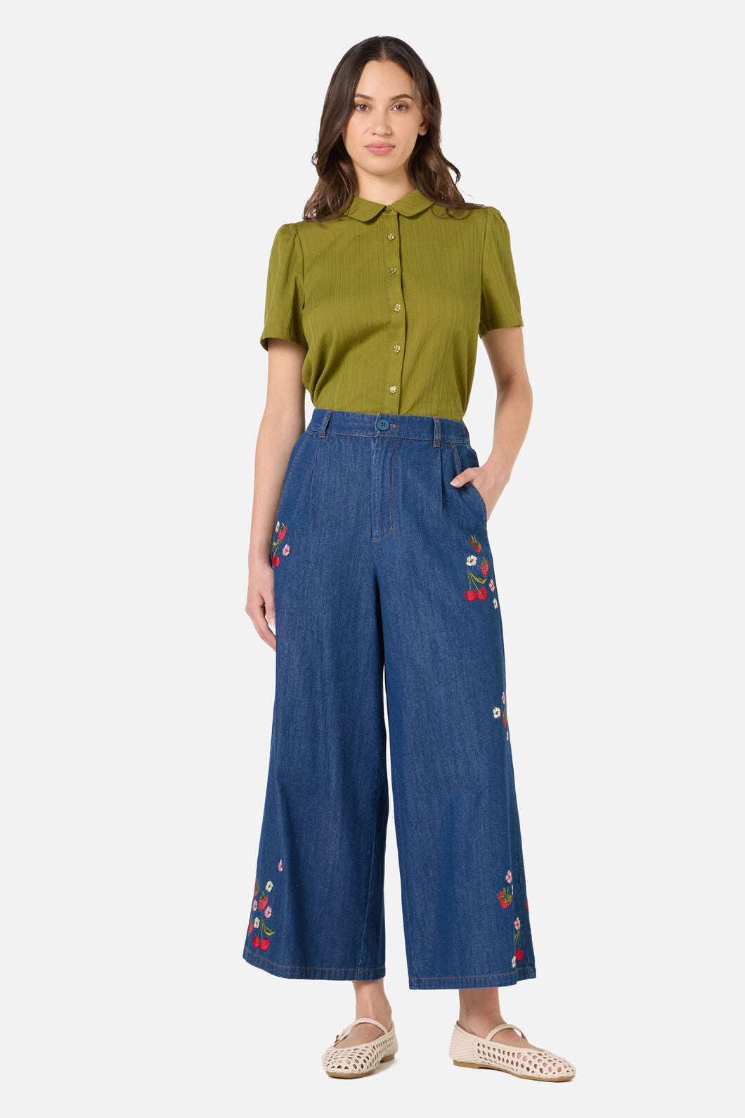 Princess Highway - Berry Bloom Emb Culotte - blue-denim