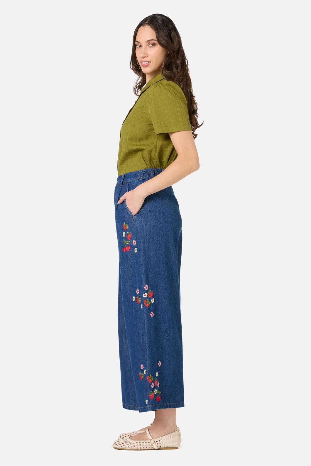 Princess Highway - Berry Bloom Emb Culotte - blue-denim