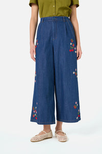 Princess Highway - Berry Bloom Emb Culotte - blue-denim