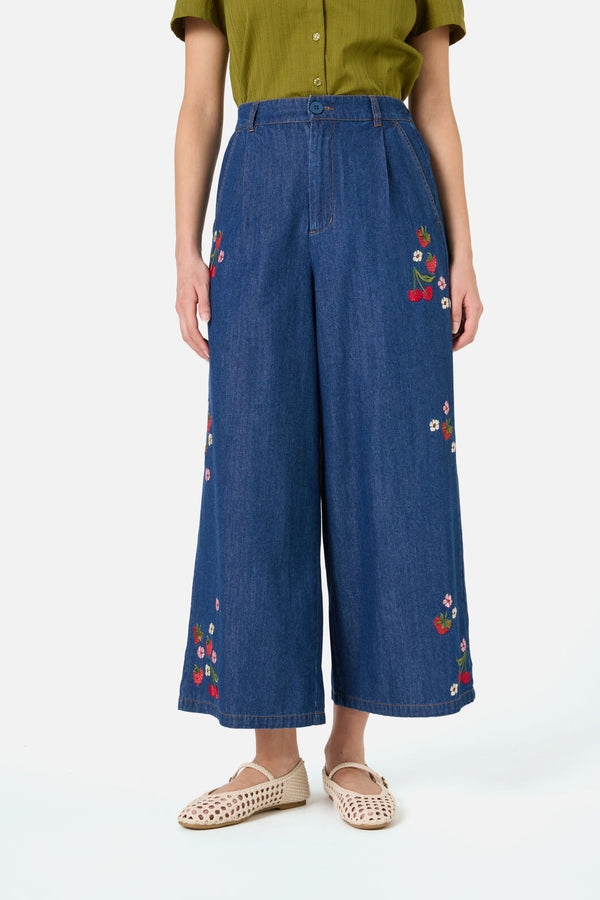 Princess Highway - Berry Bloom Emb Culotte - blue-denim