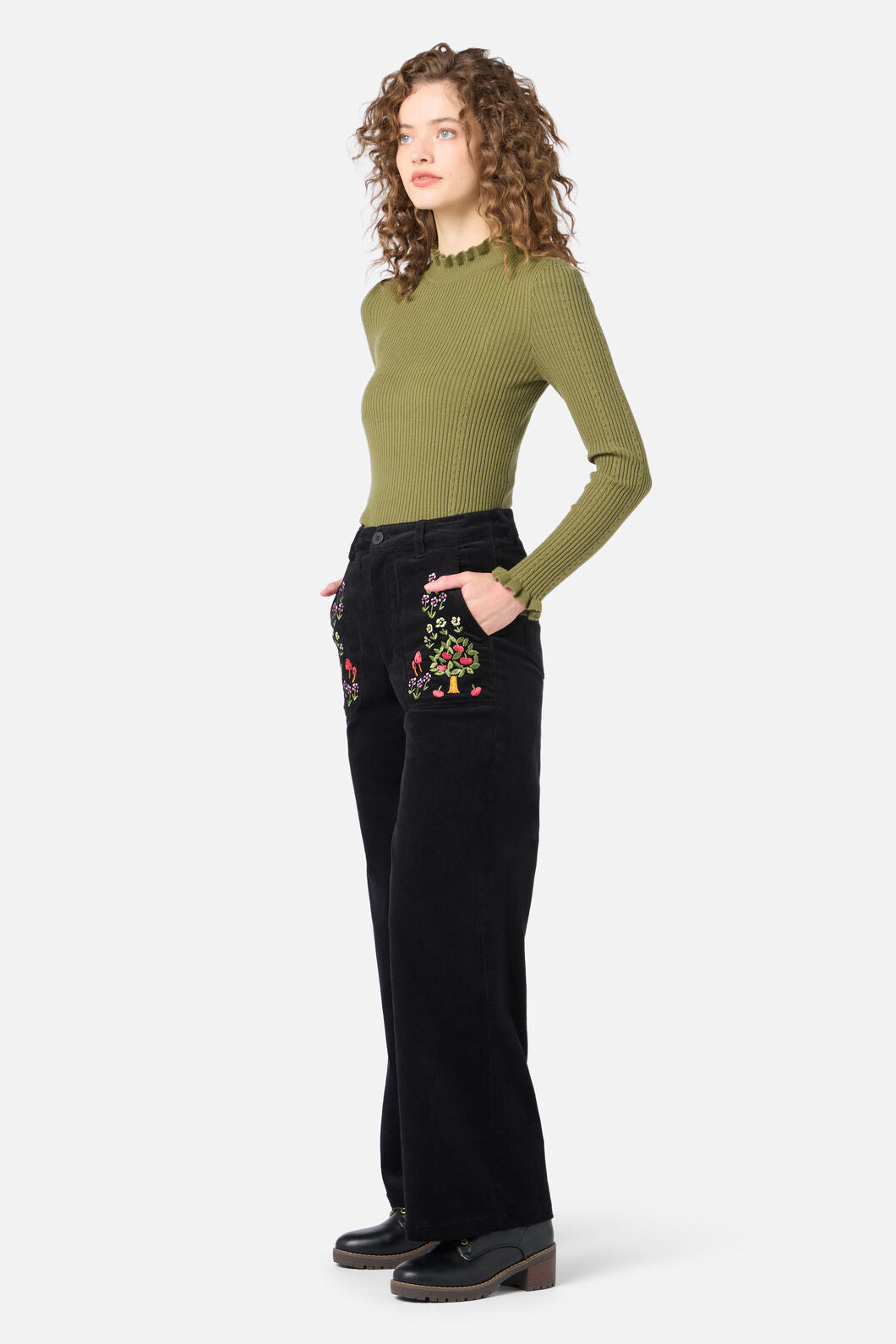 Princess Highway - Orchard Embroidered Cord Jean - black