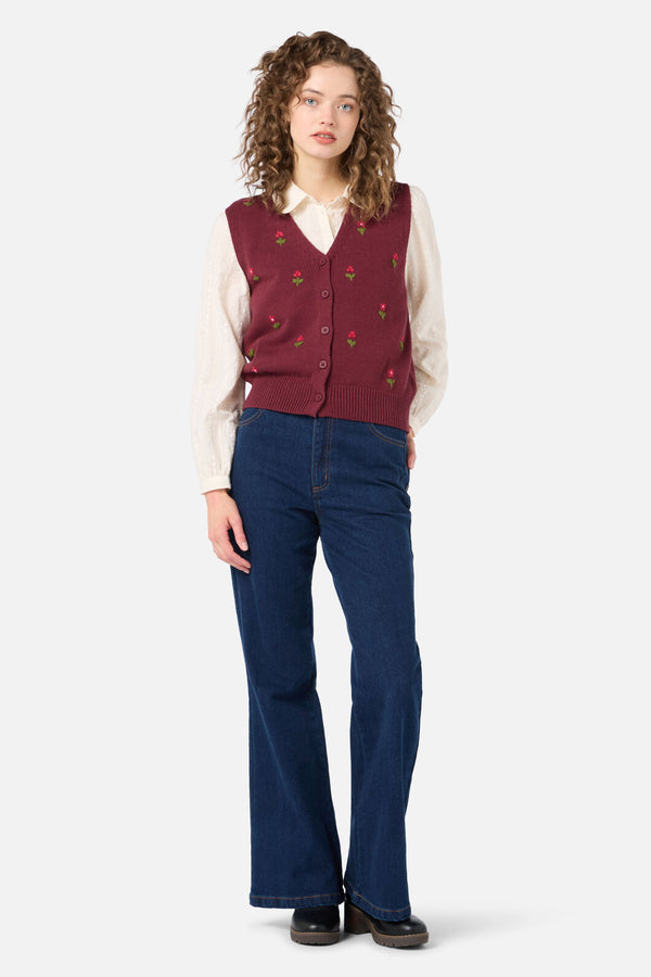 Princess Highway - Ditsy Embroidered Knit Vest - plum