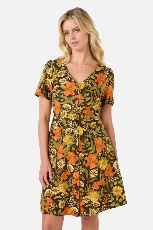 Princess Highway - Gloria 70'S Floral Mini Dress - chocolate
