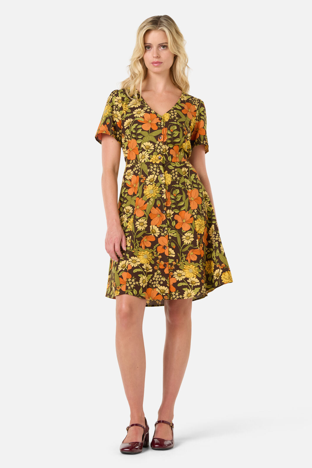 Princess Highway - Gloria 70'S Floral Mini Dress - chocolate